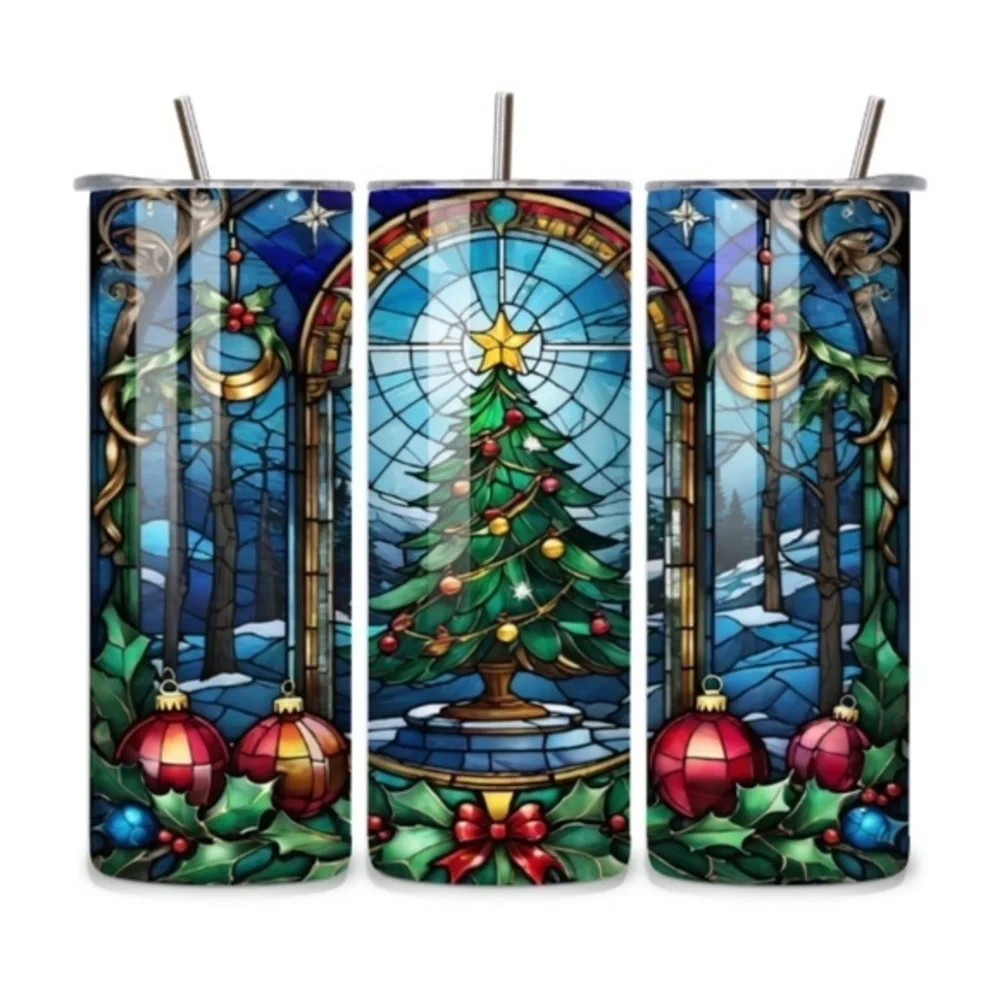 Handmade Stained Glass Christmas 20oz Stainless Steel Tumbler